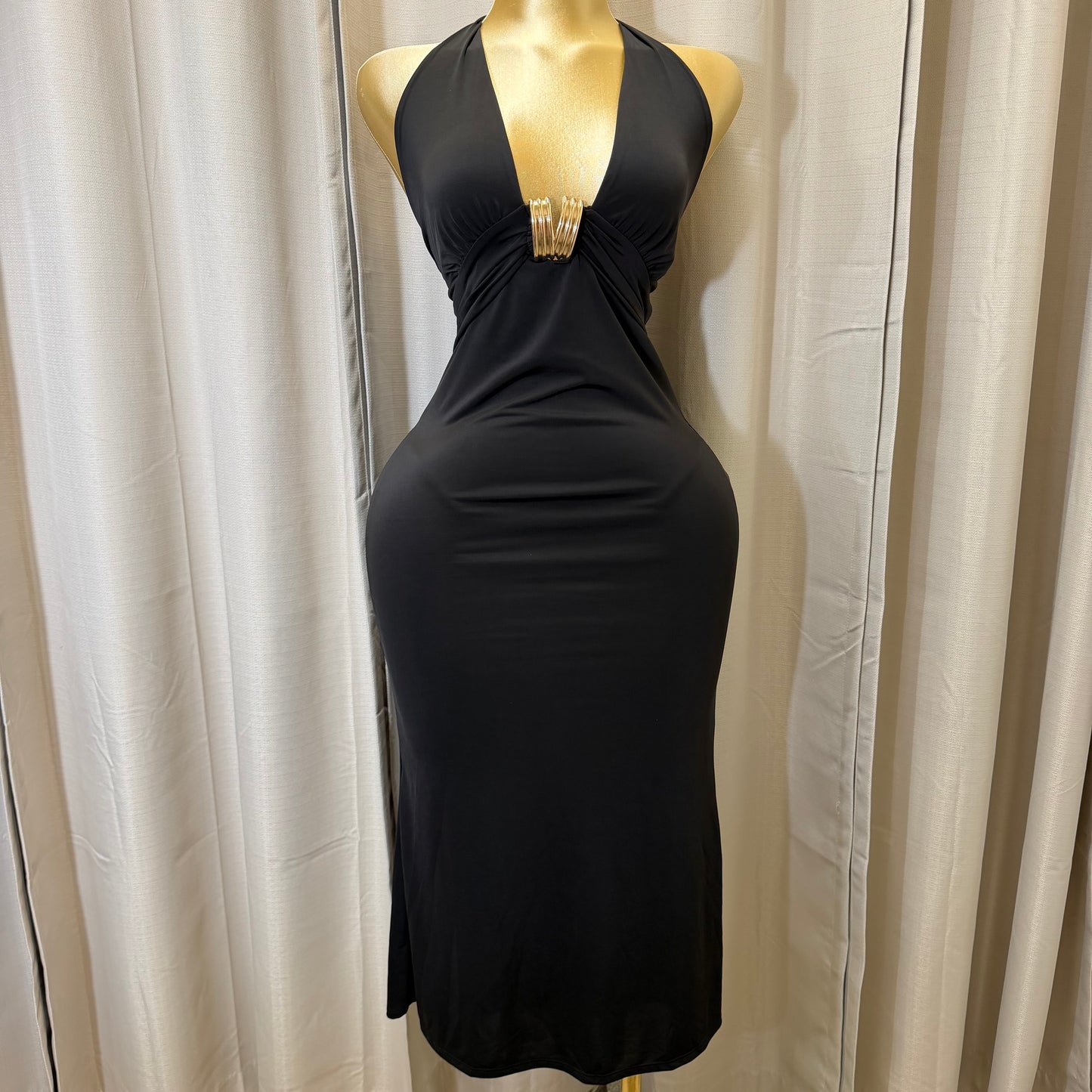 PL-Halter Midi Dress-Black