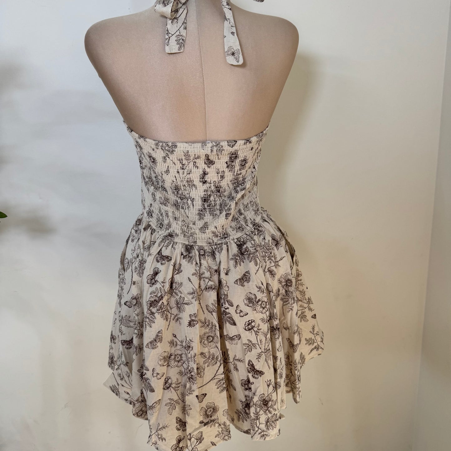 Halter Ballon Dress-Cream/Brown
