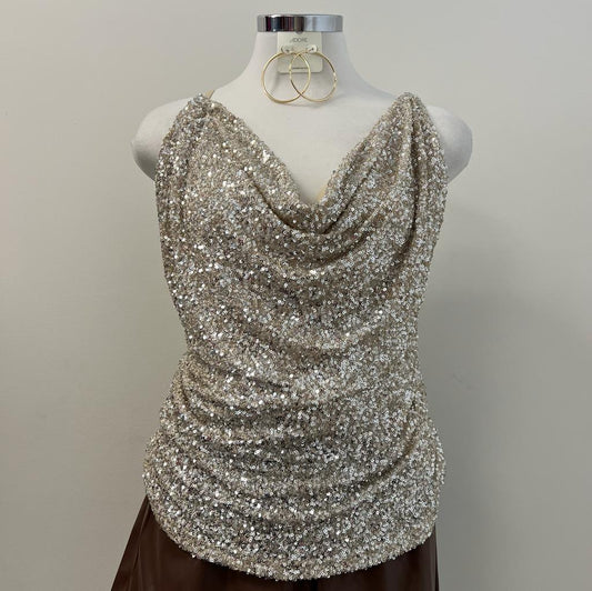 Iris Cowl Neck Sequin Top- Cream