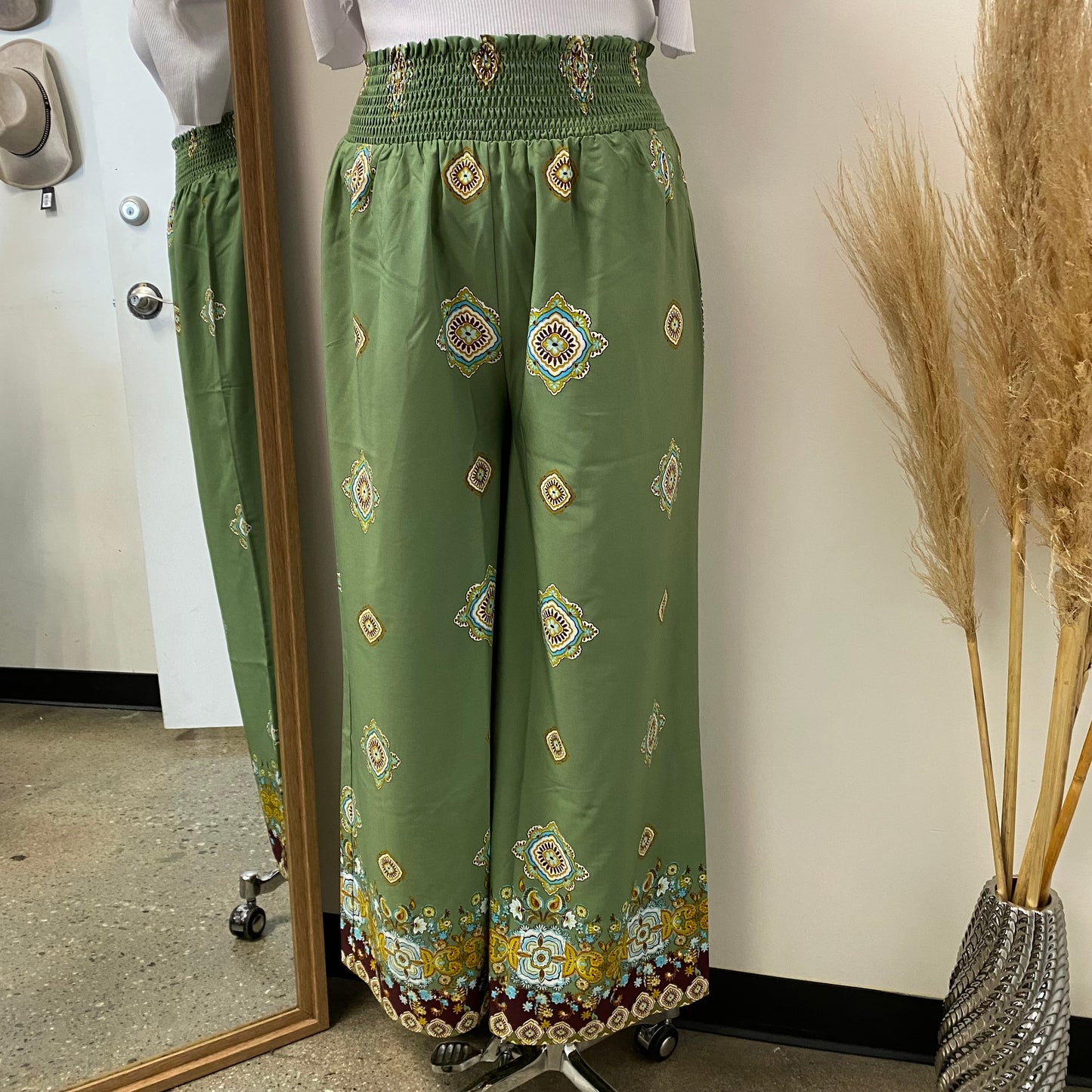 Mika Wide Leg Pants-Green