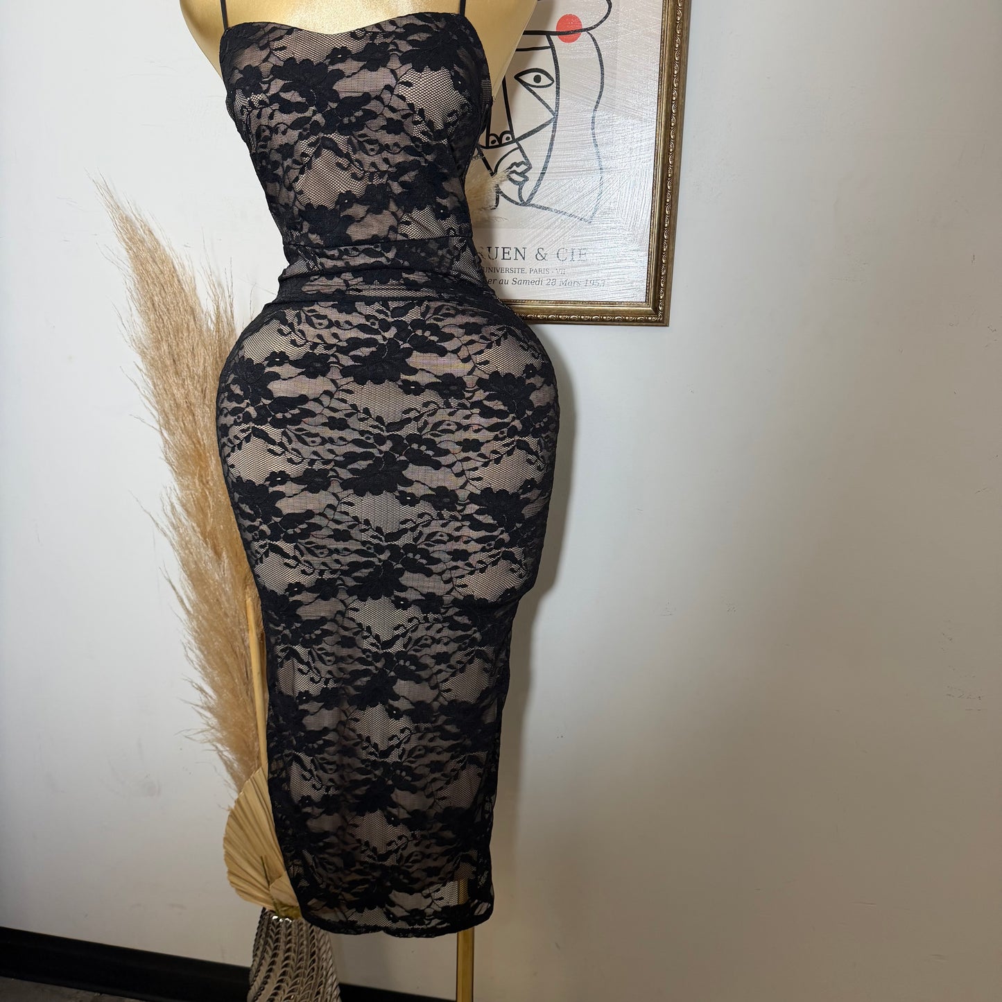 Lace Midi Dress-Black