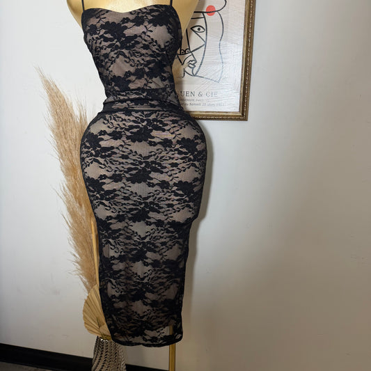 Lace Midi Dress-Black