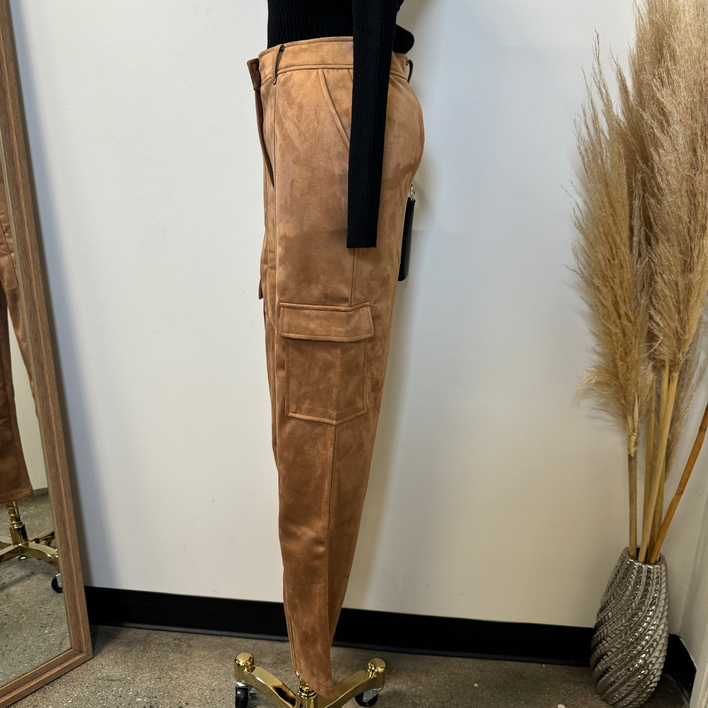 Yuli Suede Cargo Pants-Camel