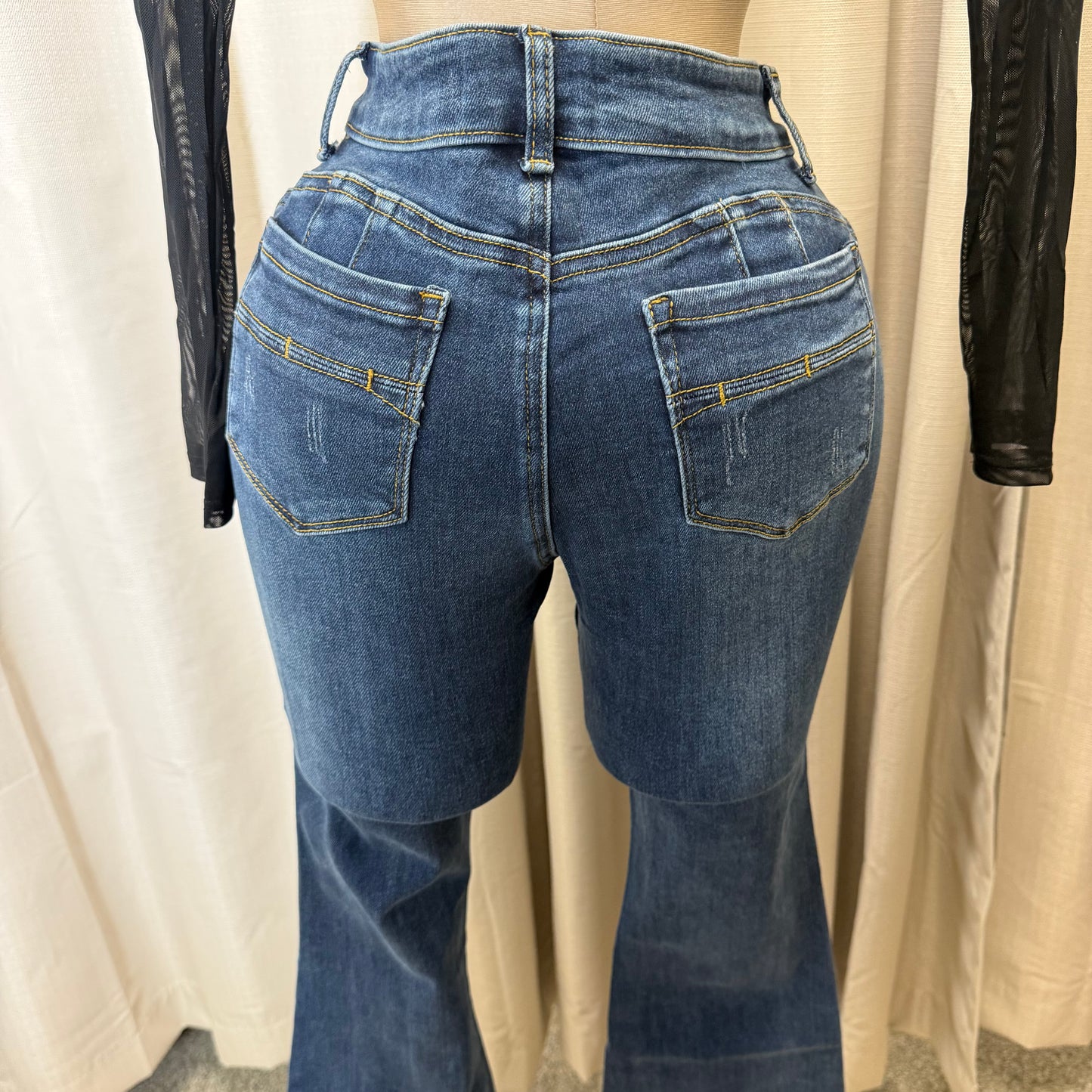 Flare High Waisted Colombian Jeans-Medium wash