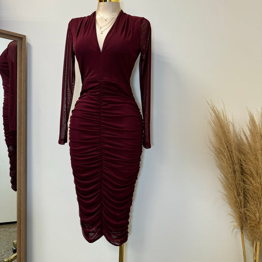 Cherry Mesh Dress-Burgundy