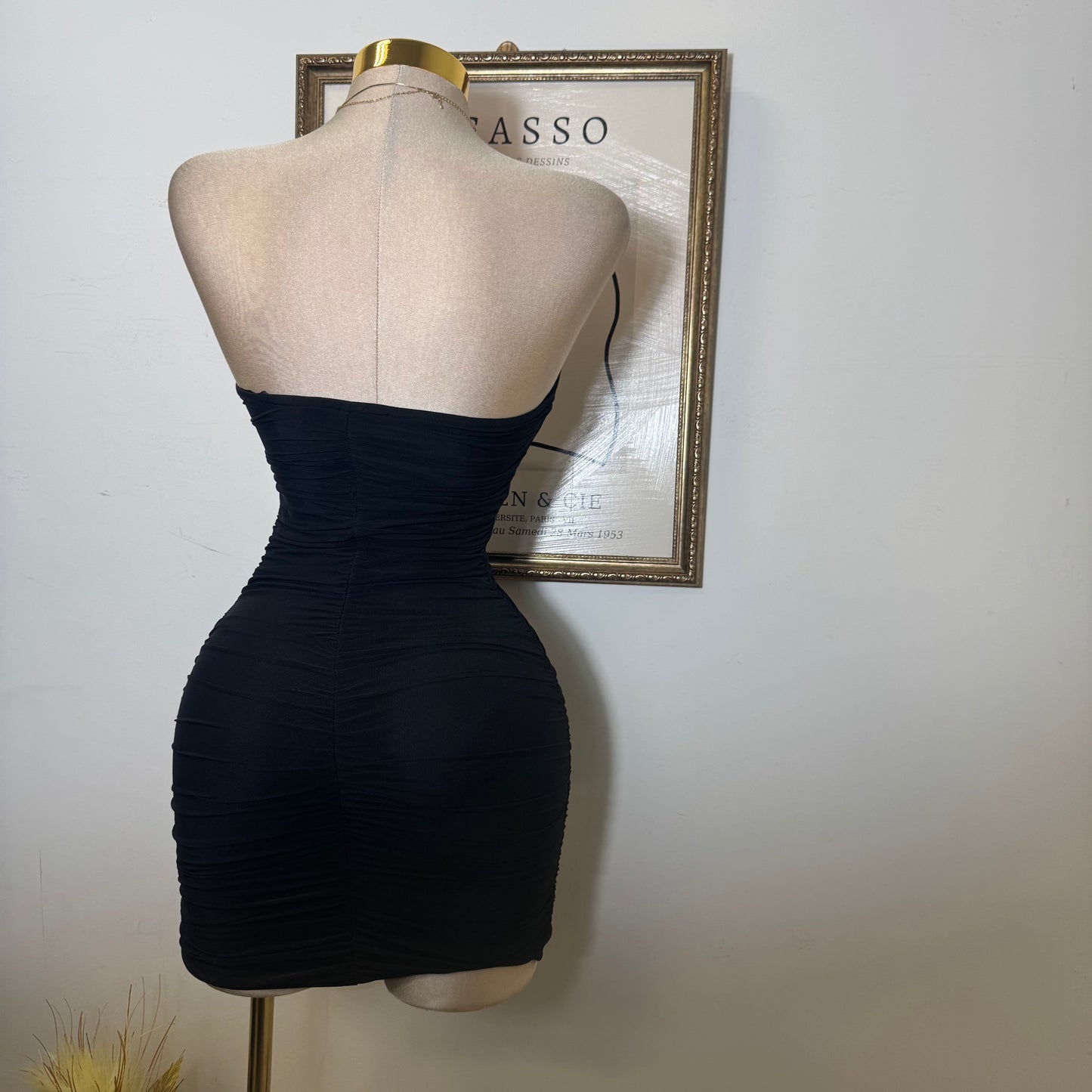 Mini Dress With Neck Scarf Detail-Black