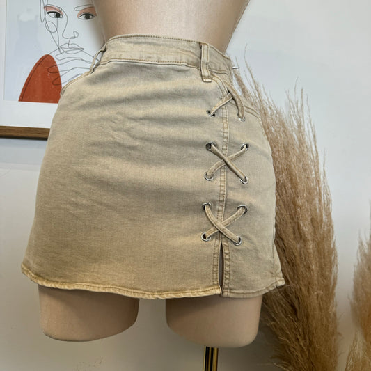 Chica Sexy Denim Skirt-Khaki