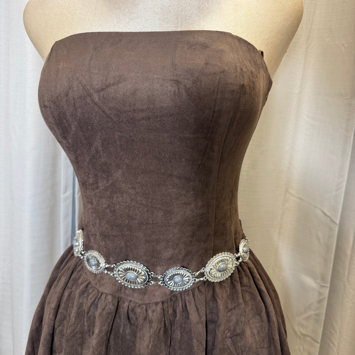 Suede Strapless Tube Mini Dress-Brown