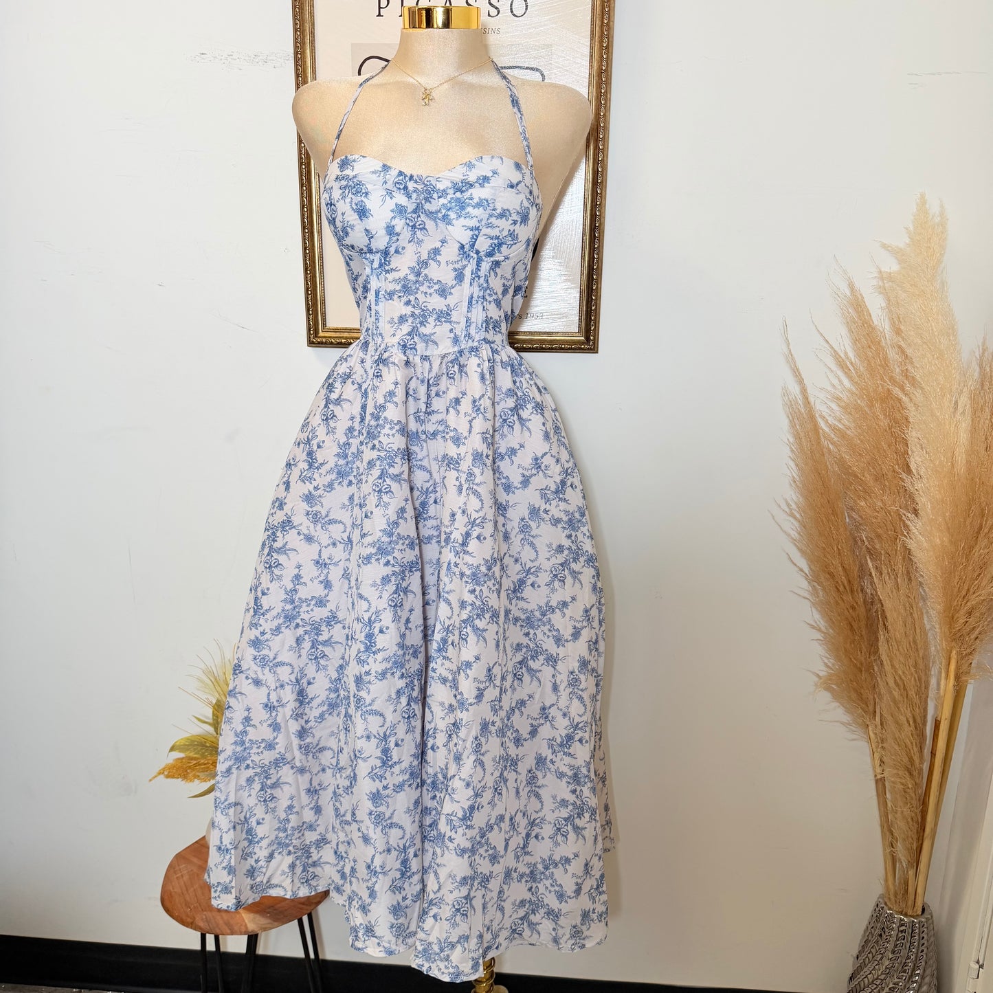 Blue Willow Halter Midi Dress-Navy