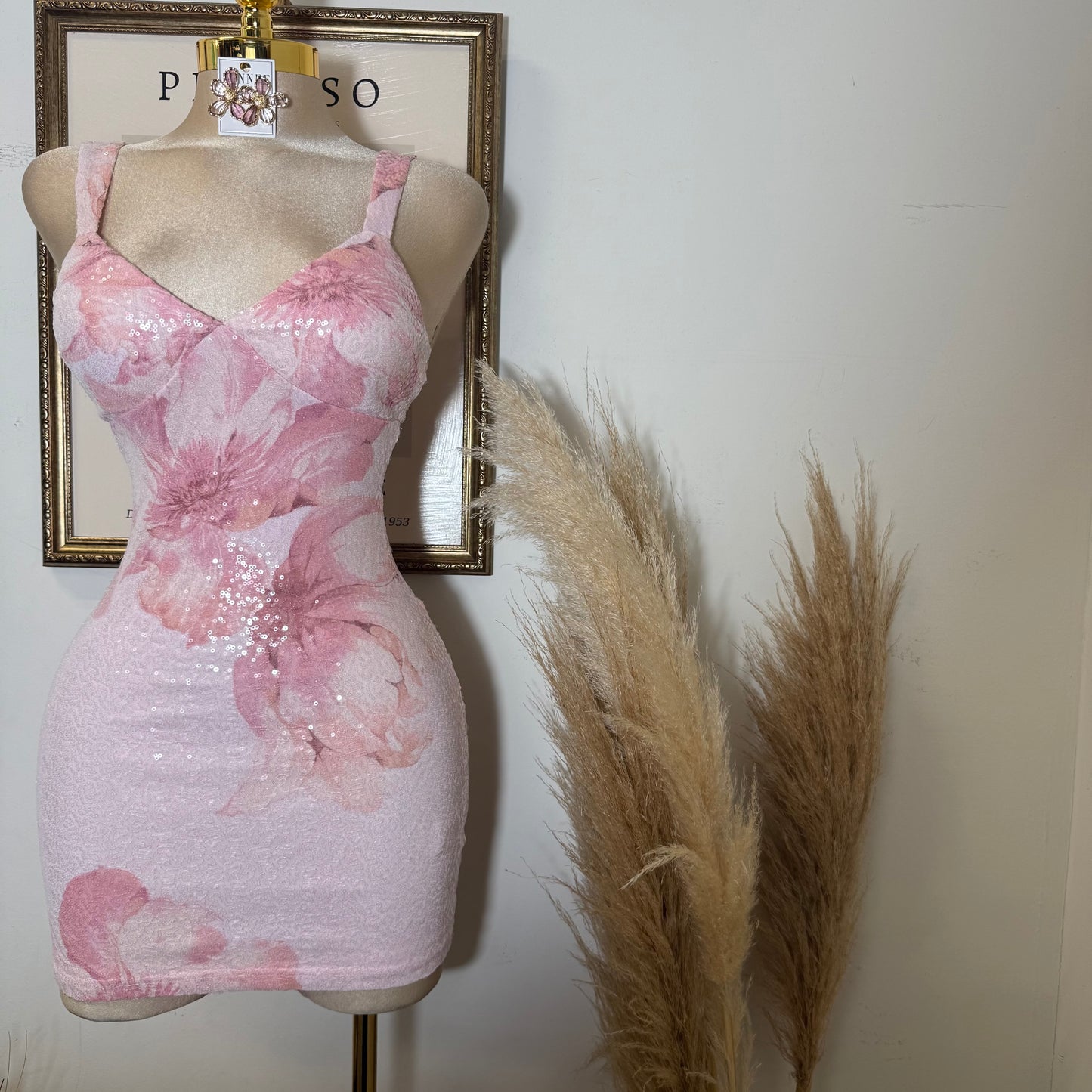 Mesh DTP Print w/ Sequins-Pink