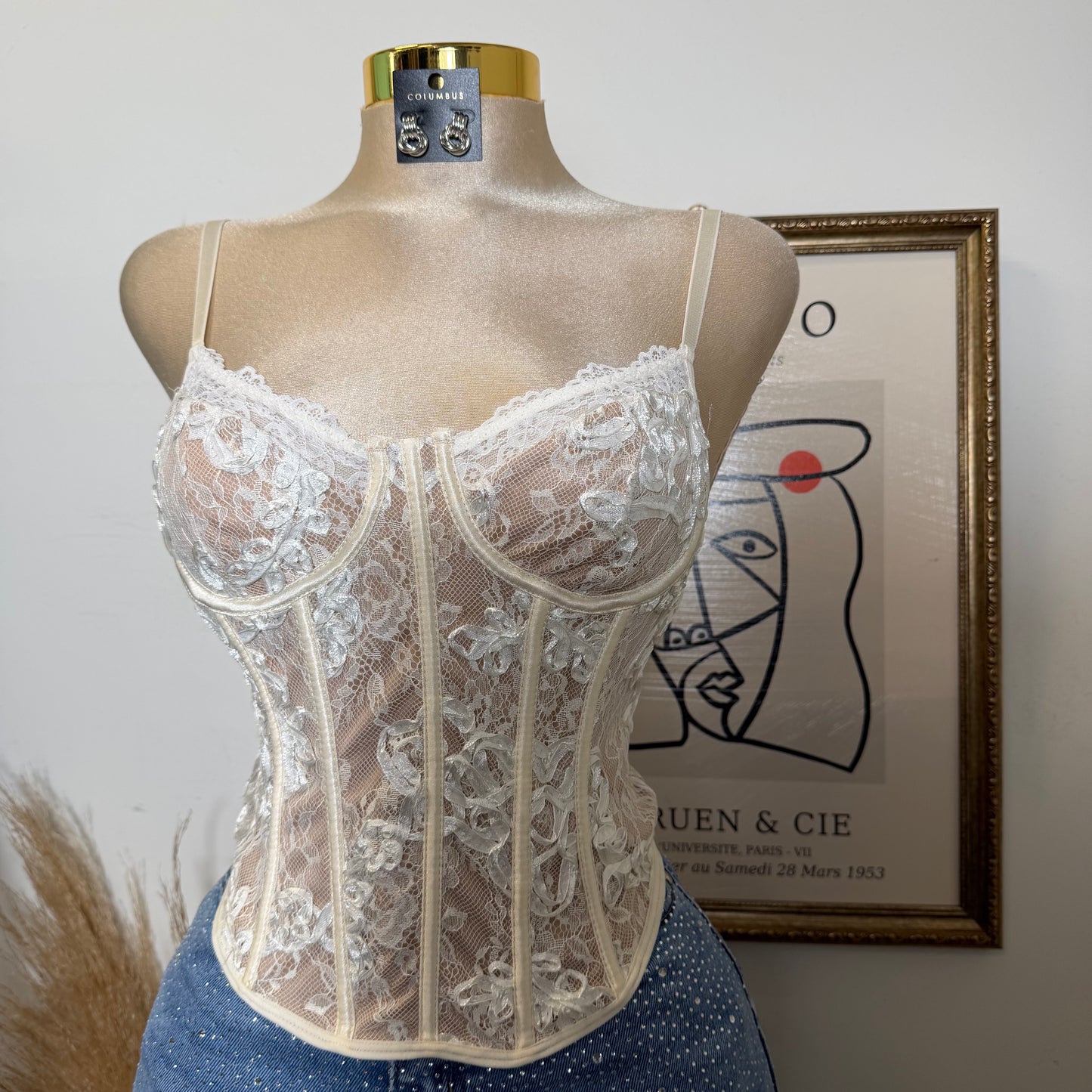 Lace Flower Wire Bra Corset-White