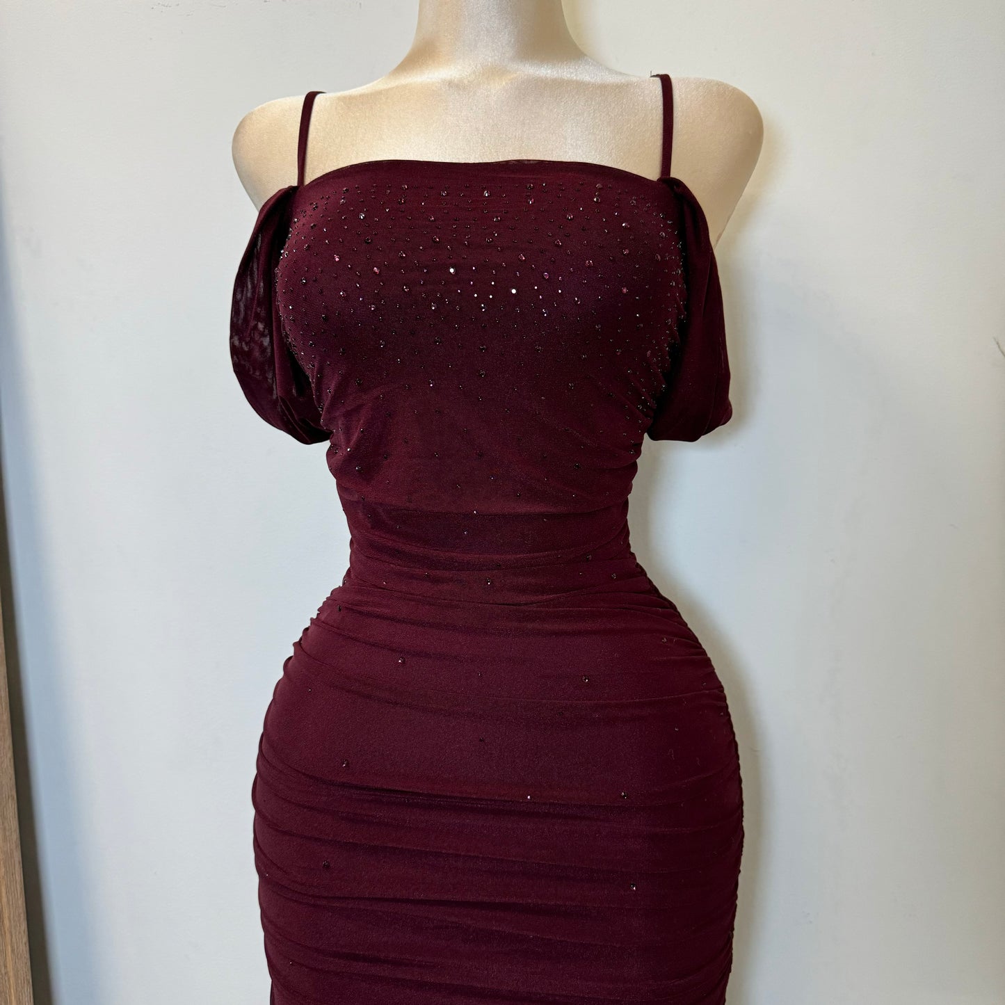 Baby Girls Rhinestone Midi Dress-Burgundy