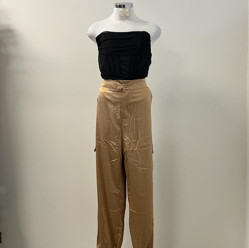 KEYZA SATIN CARGO PANTS PL-MOCHA