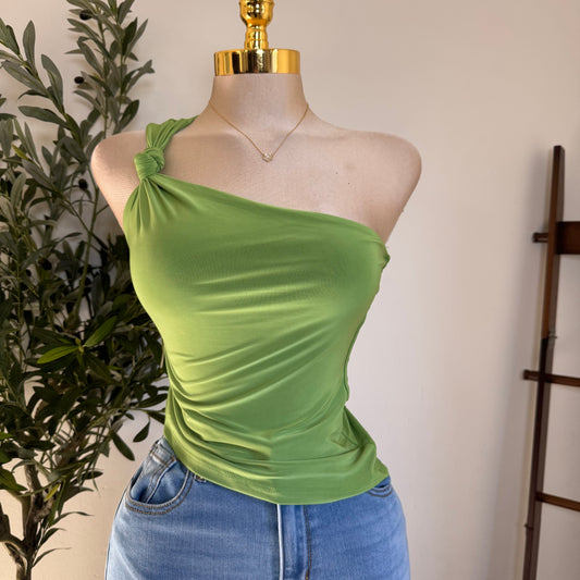 One shoulder knotted Asymmetrical Top-Avocado