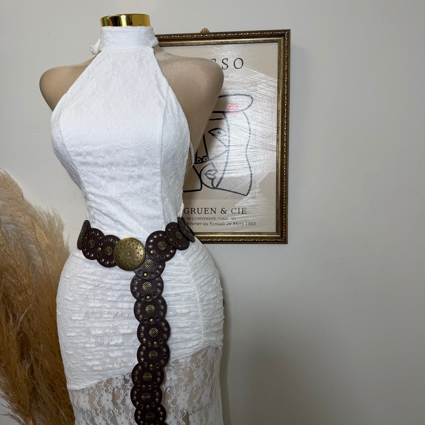 Lace Ruched Halter Maxi Dress-Ivory