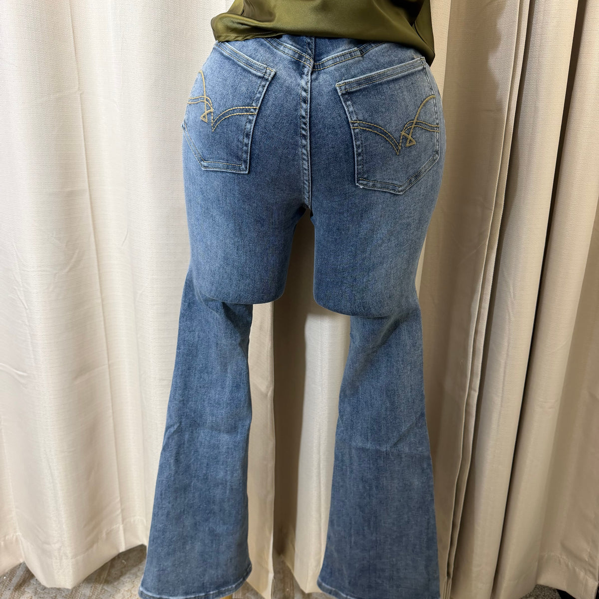 Flare Denim Black Pants-Medium Blue