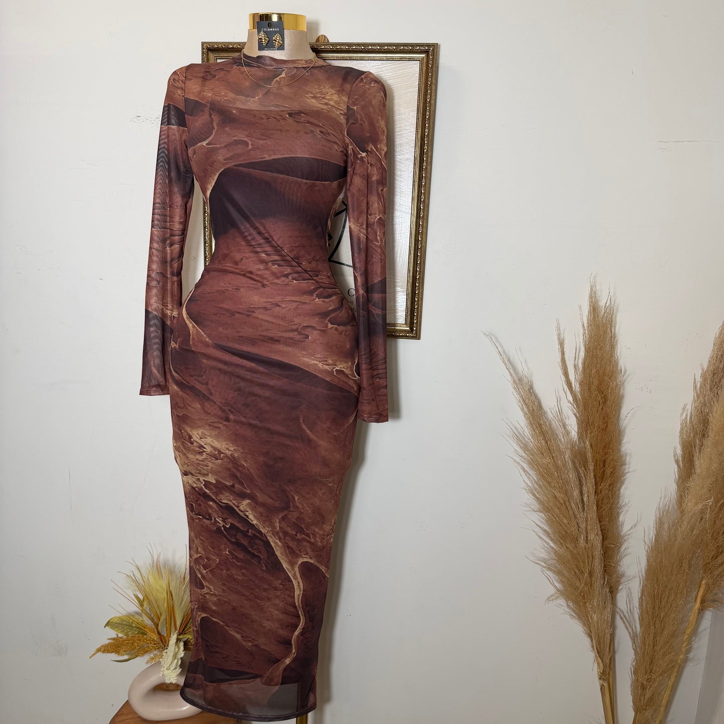 Rose Midi Mesh dress-Rust