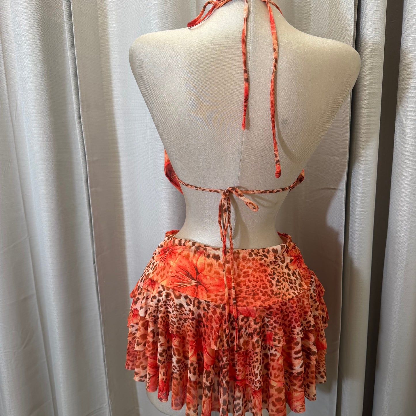 Floral halter open-Back Shirt set-Orange
