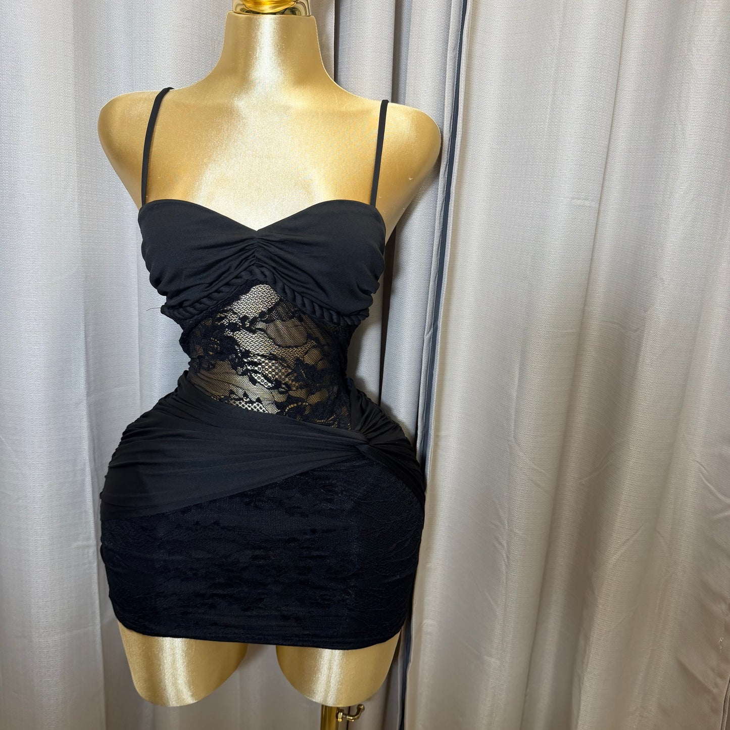 Lace & Knit Mix and Match Mini Dress-Black