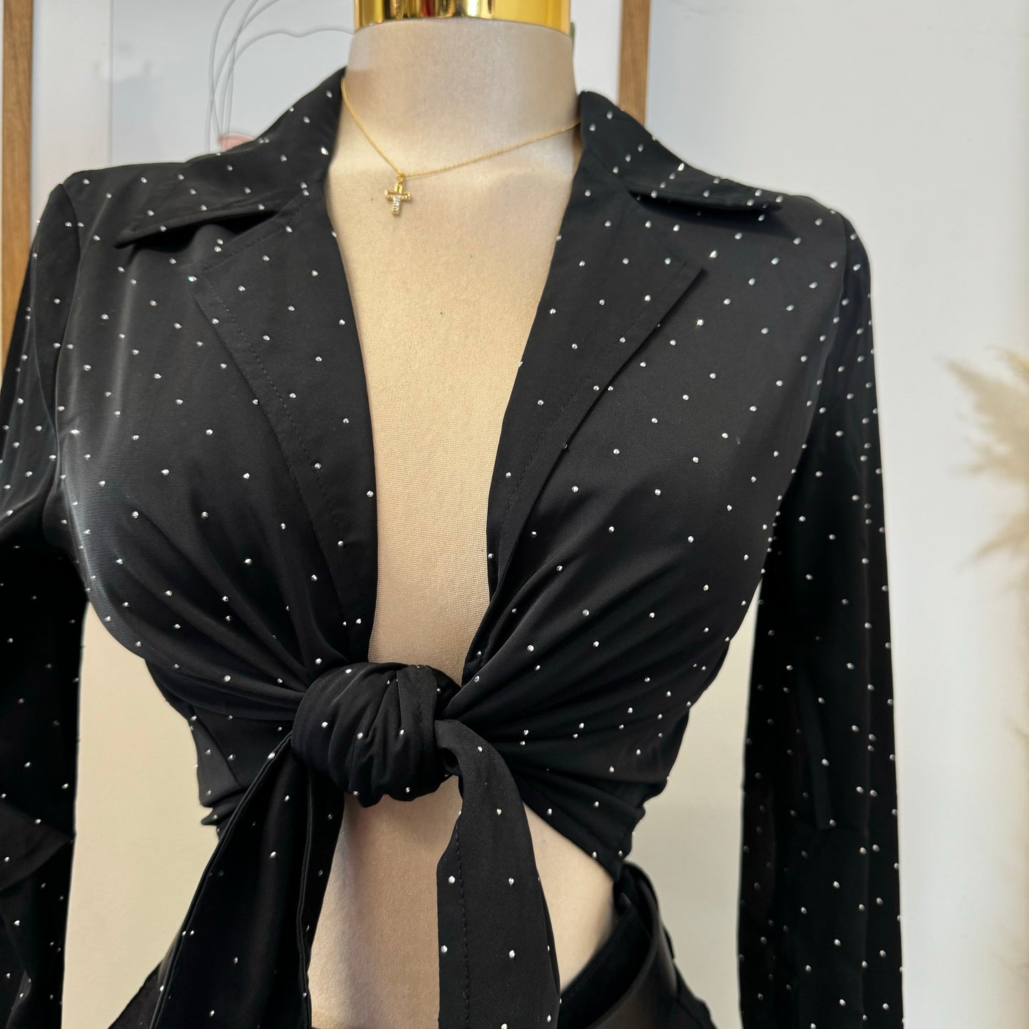 Toreada Rhinestone Top-Black