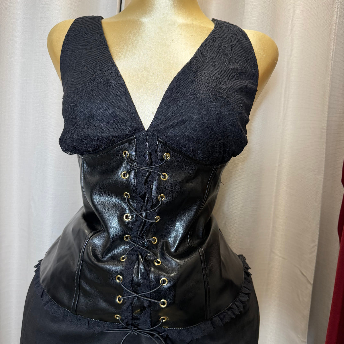 PL-Lace Up Leather Top-Black