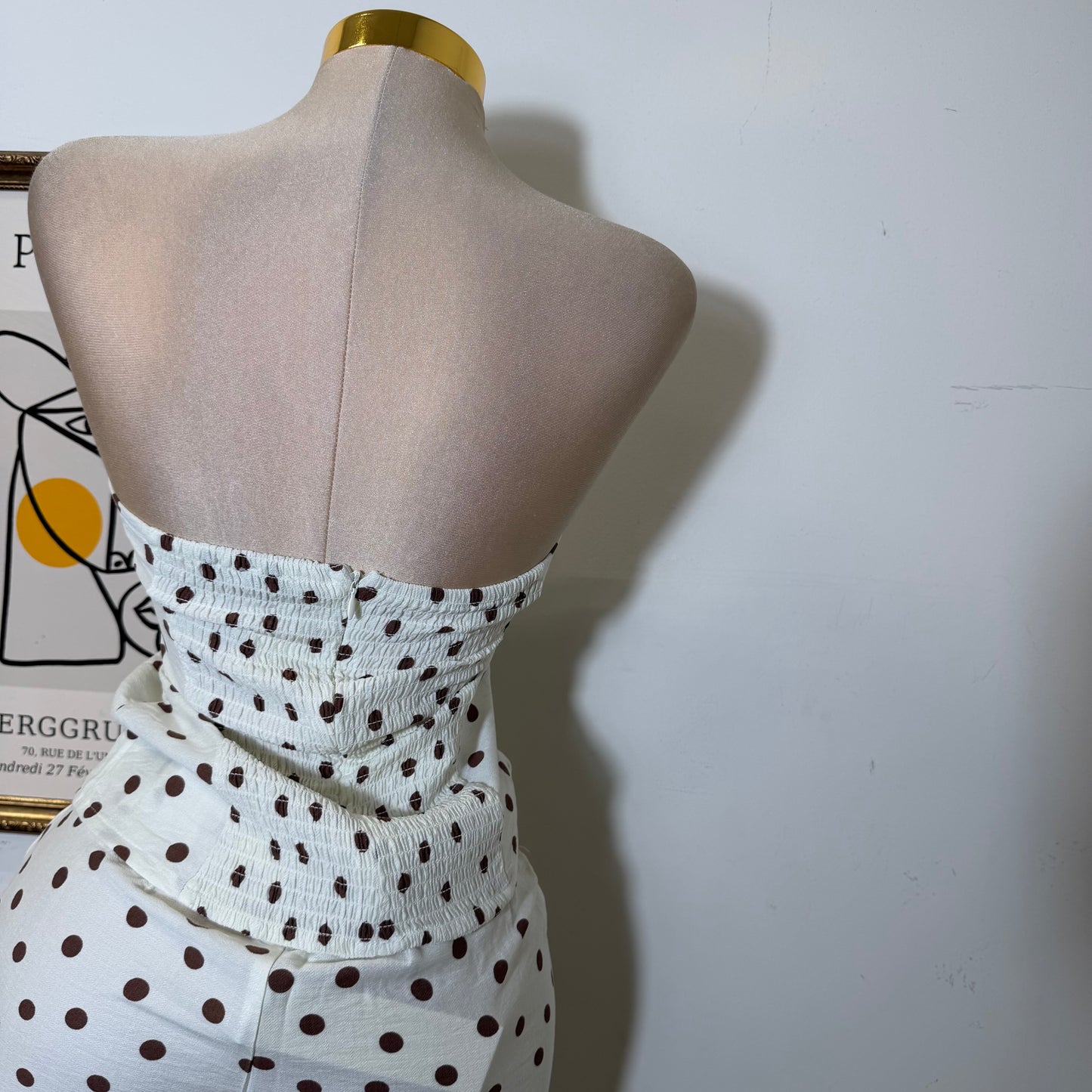 Polka Dot Strapless Wide leg Pant set-Ivory