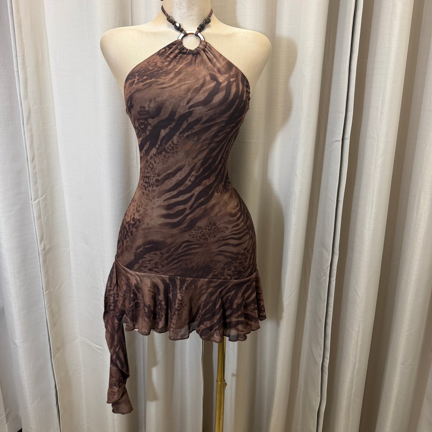 Halter Leopard Dress-Brown