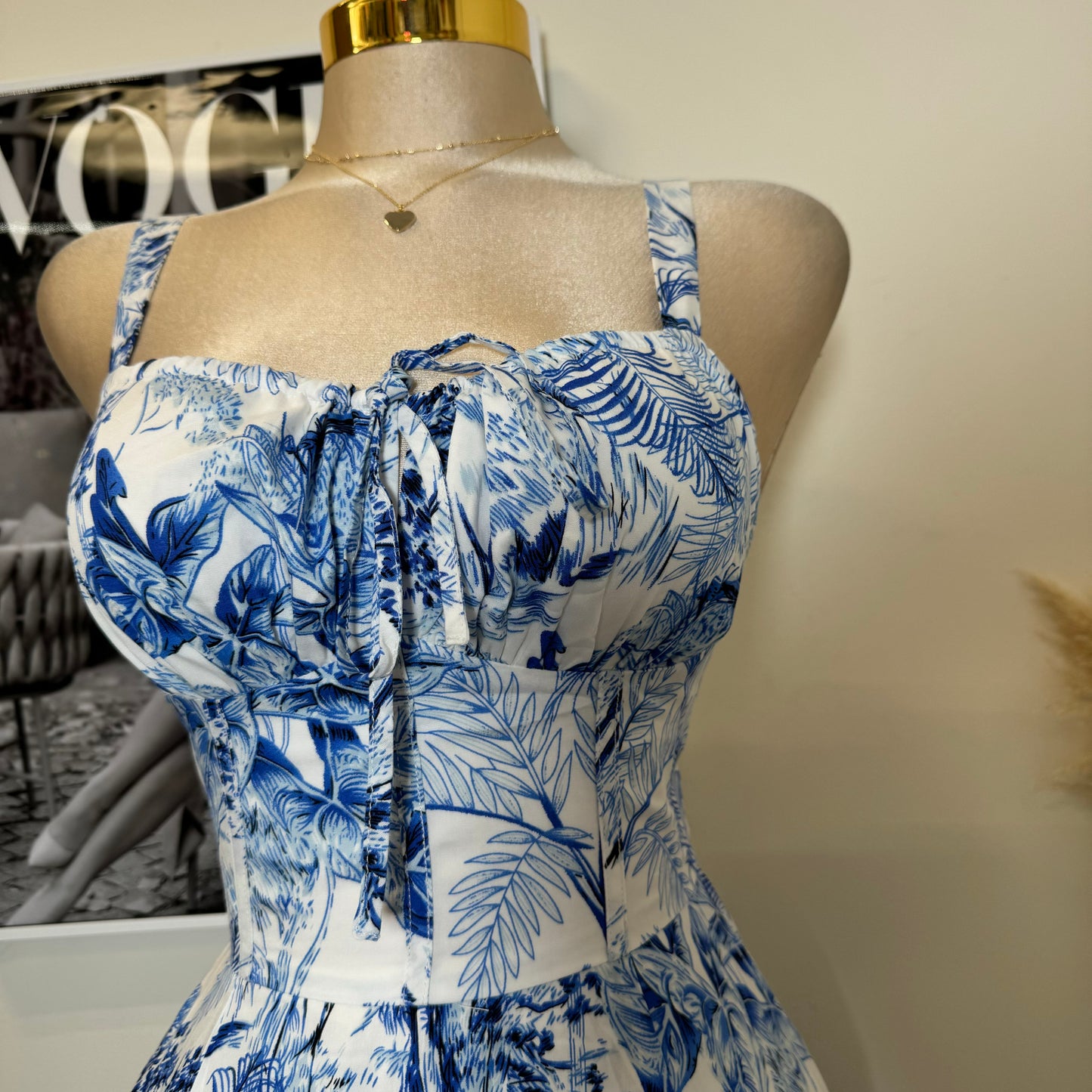 Picnic Corset Dress-Blue/White