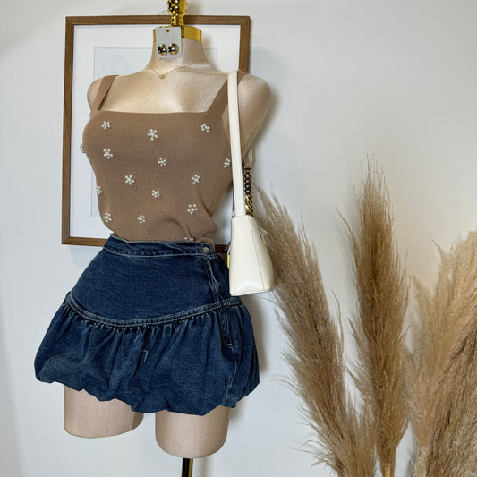 Bubble Denim Mini Skirt-Denim