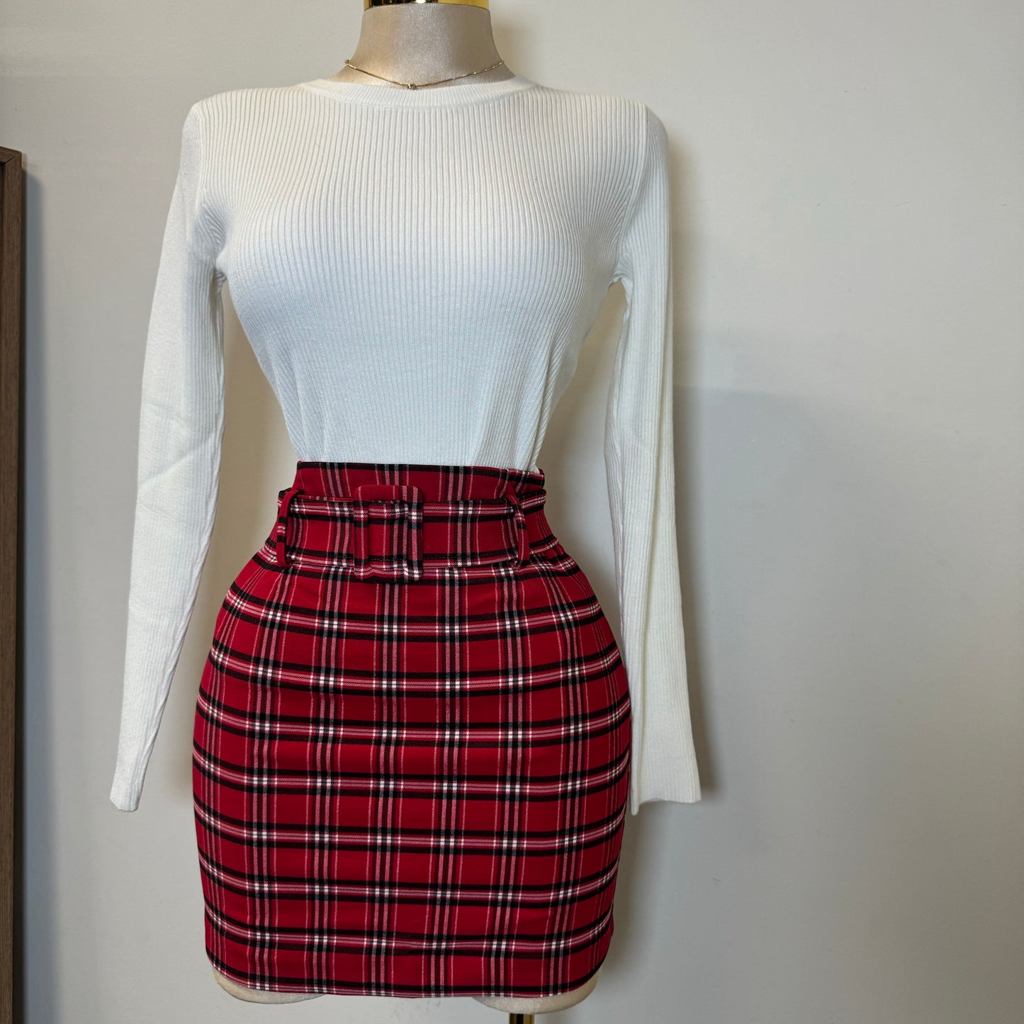 Merry Belt skirt-Multi Red