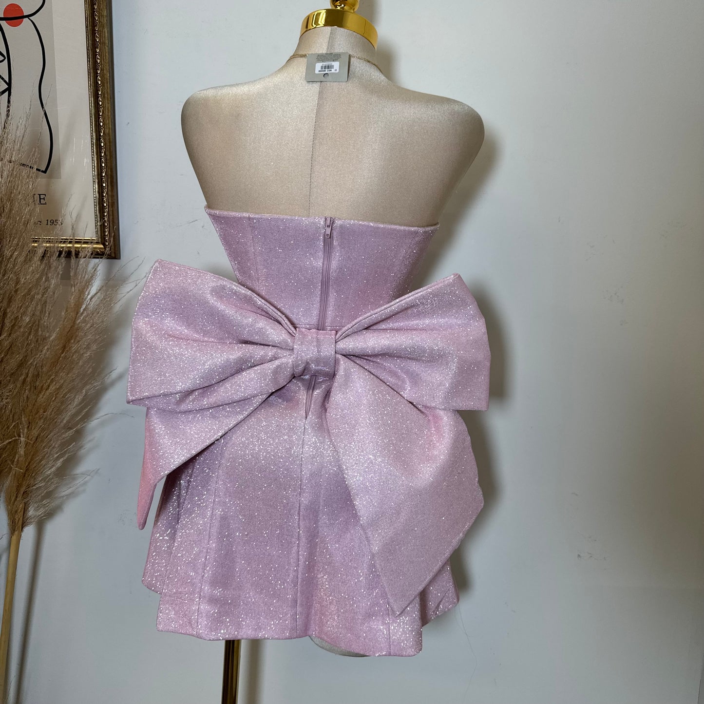 Coqueta Glitter Bow Mini Dress-Pink