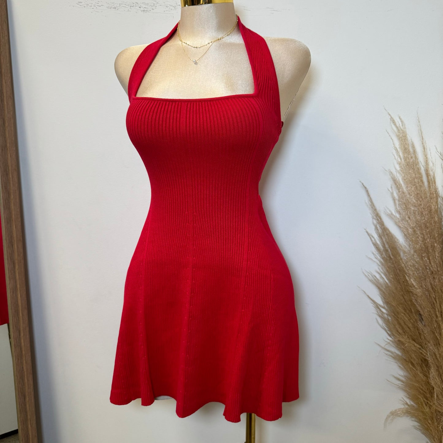 Amren Halter Sweater Dress -Red