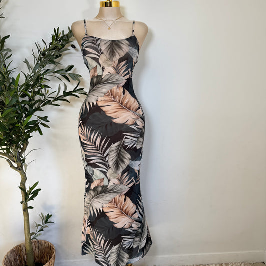 Palm Print Maxi Mermaid Dress-Green