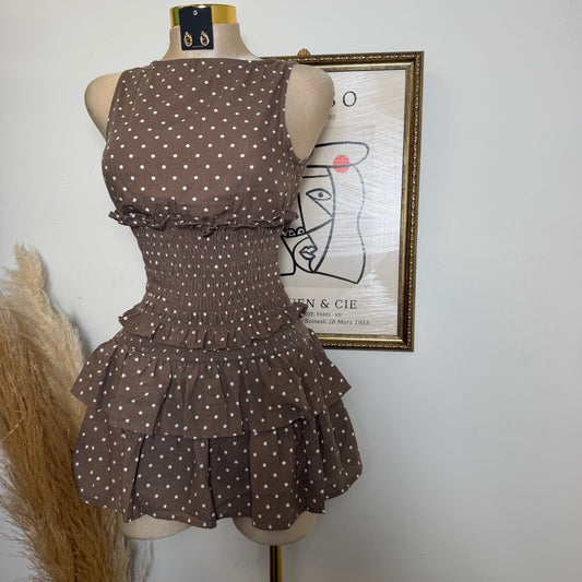 Polka Dot Skort Set-Brown