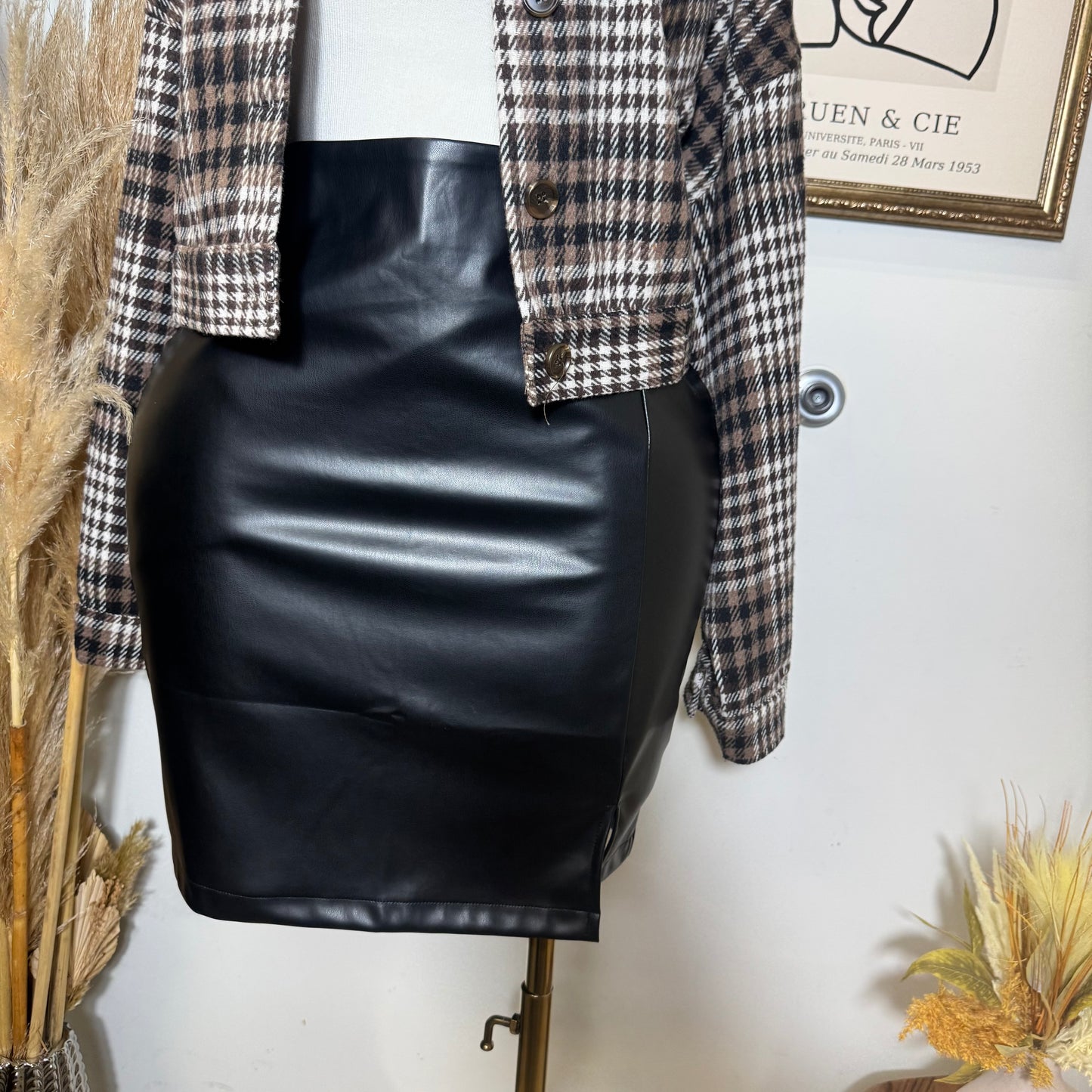 Faux Leather Mini Skirt-Black