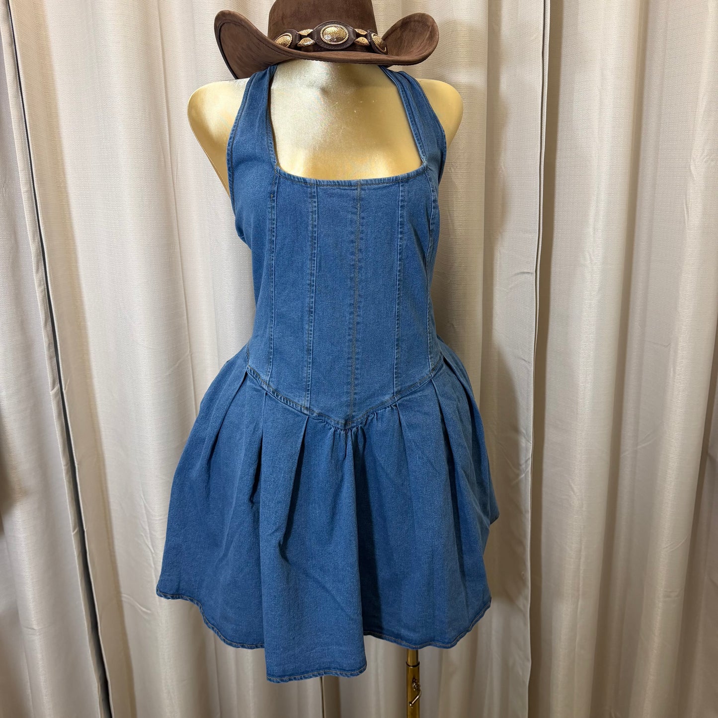 PL-Flare  Denim Dress -Blue
