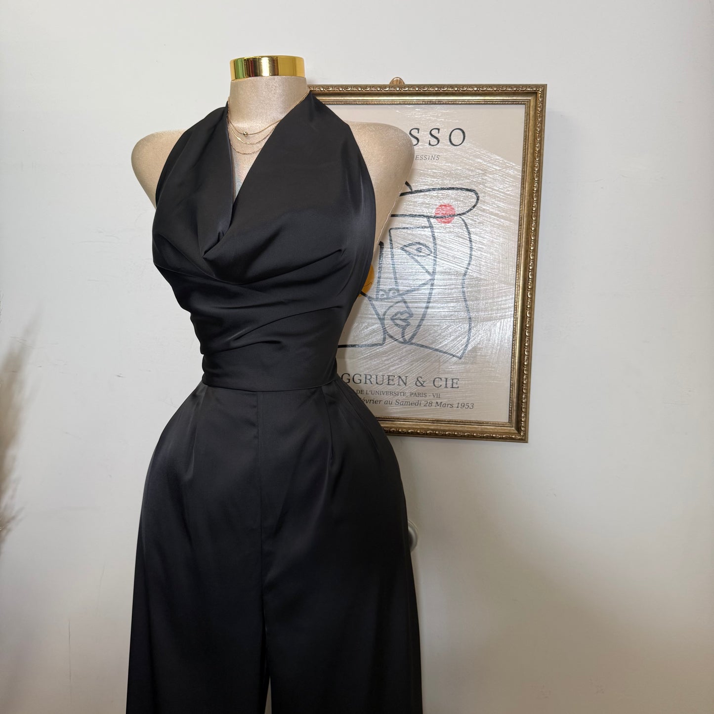 Cowl Halter Neck Wide Leg Jumpsuit-Black