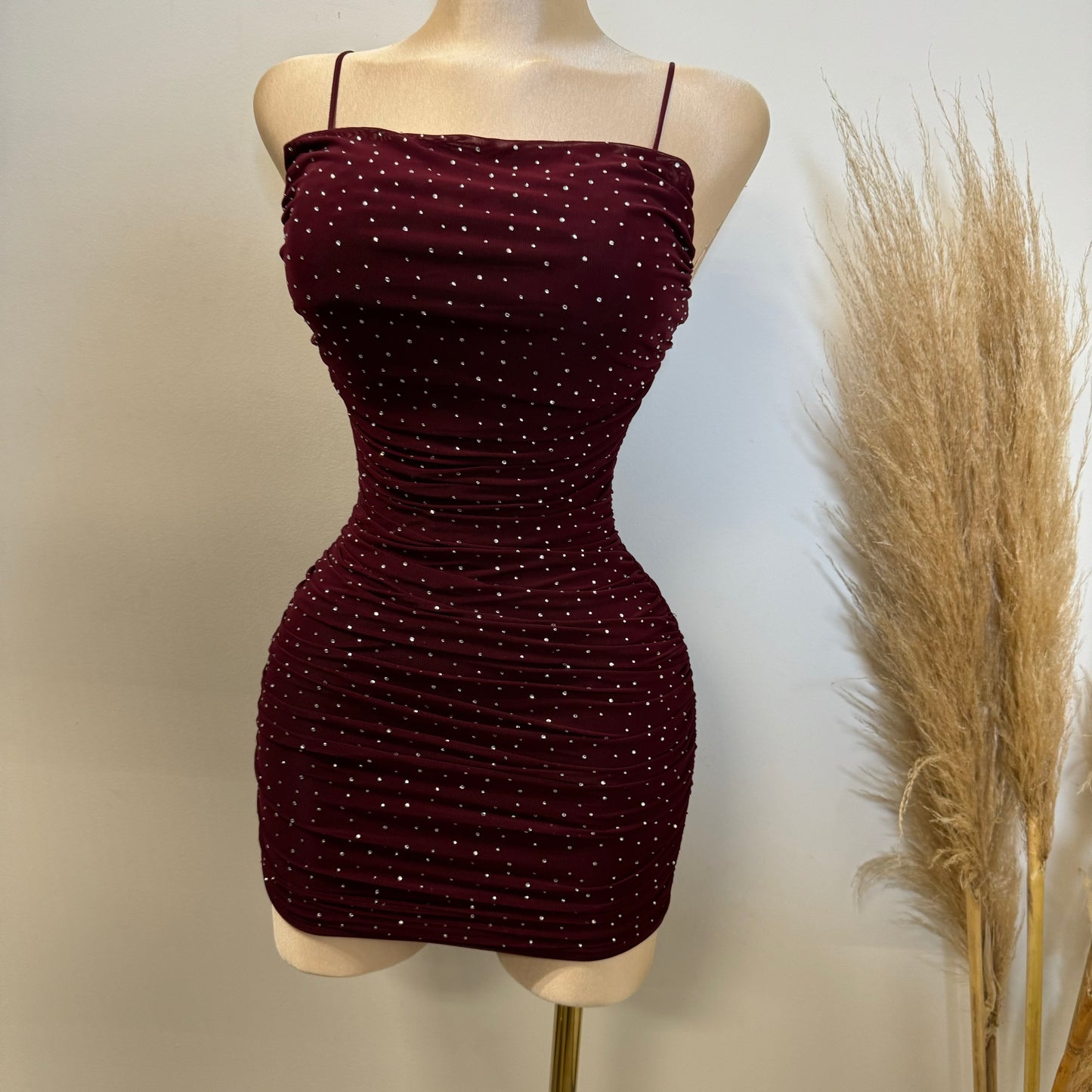 Ruby Rhinestone Dress-Burgundy