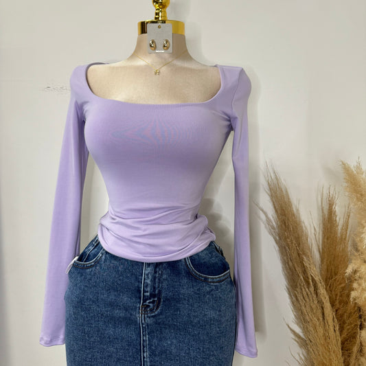 Double Layered & Soft Material Long Sleeve-Lilac
