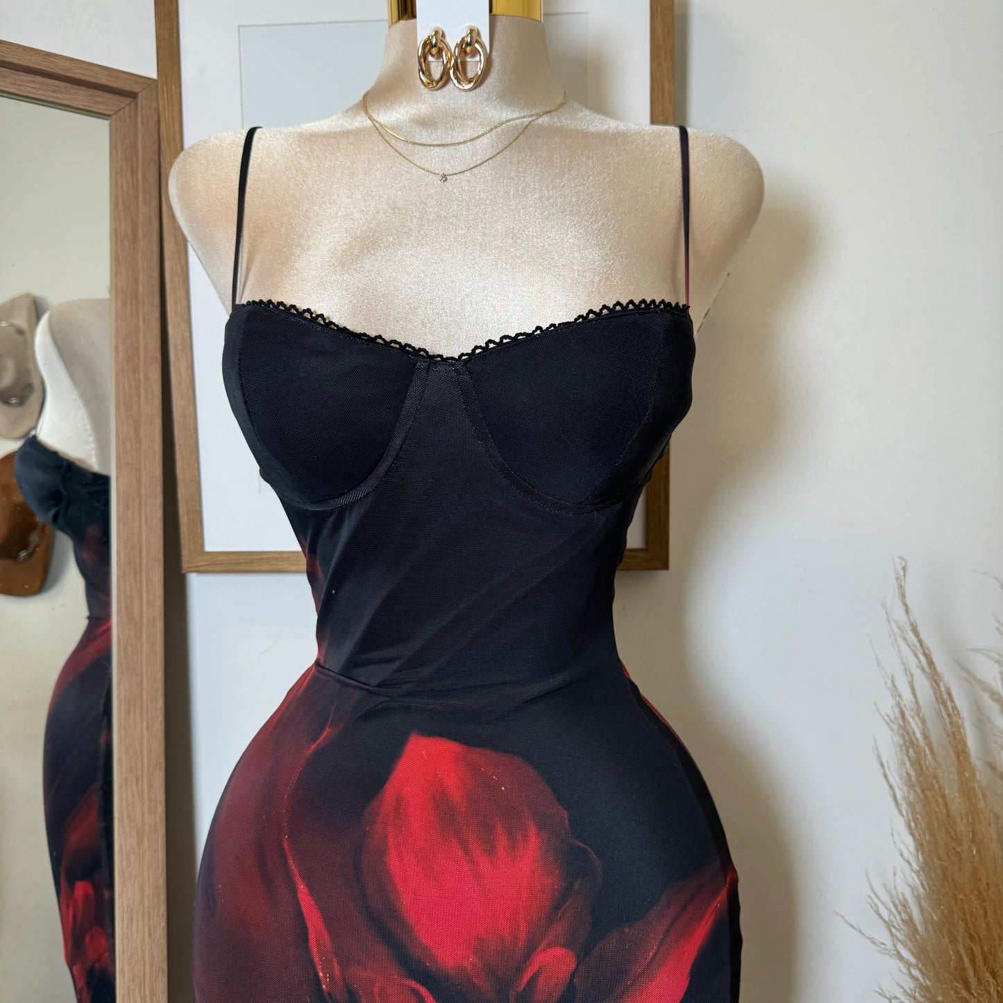 Alivis Mesh Spaghetti Dress-Black