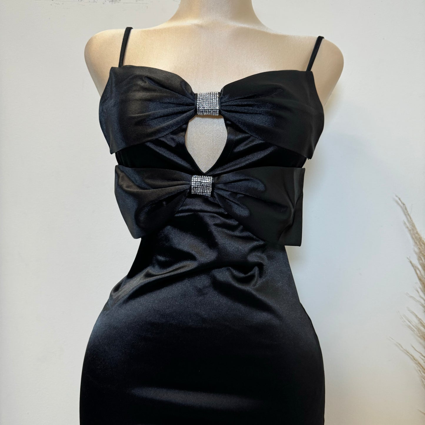 Holiday Satin Bow Dress-Black