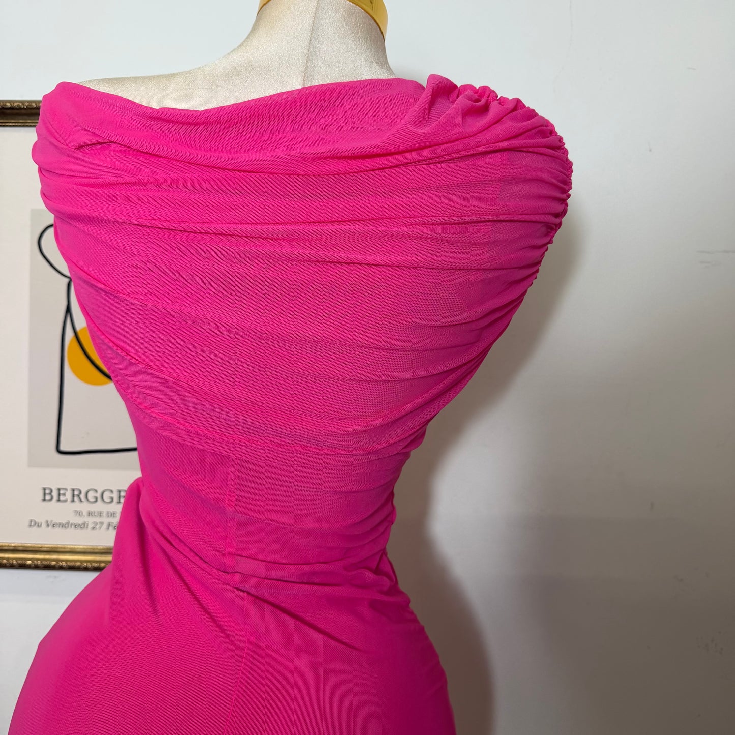 Maxi Mesh Dress Detail in the front -Hot Pink