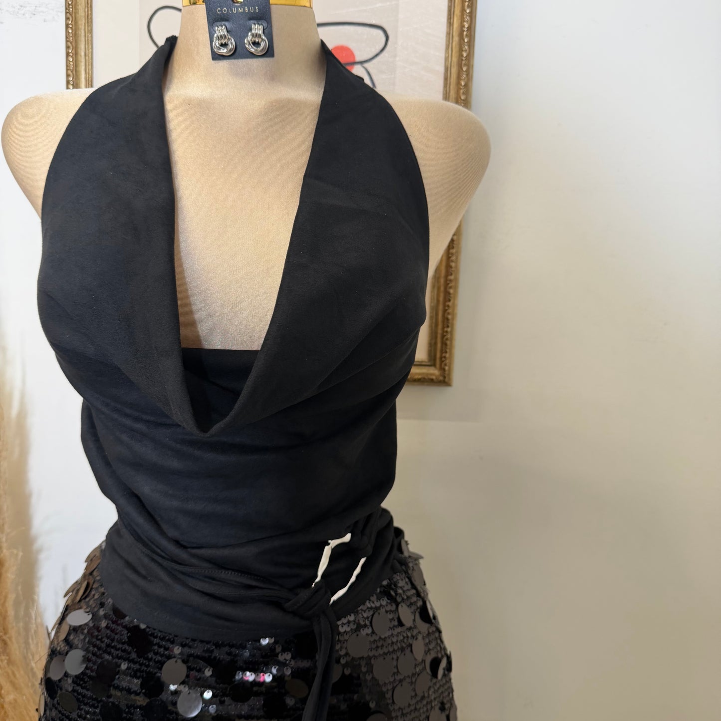 Cowl neck Halter Top-Black