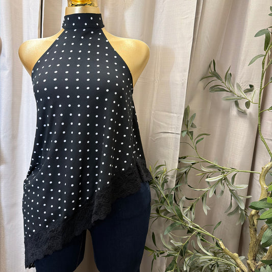 Asymmetrical Polka Dot Double layered Top-Black
