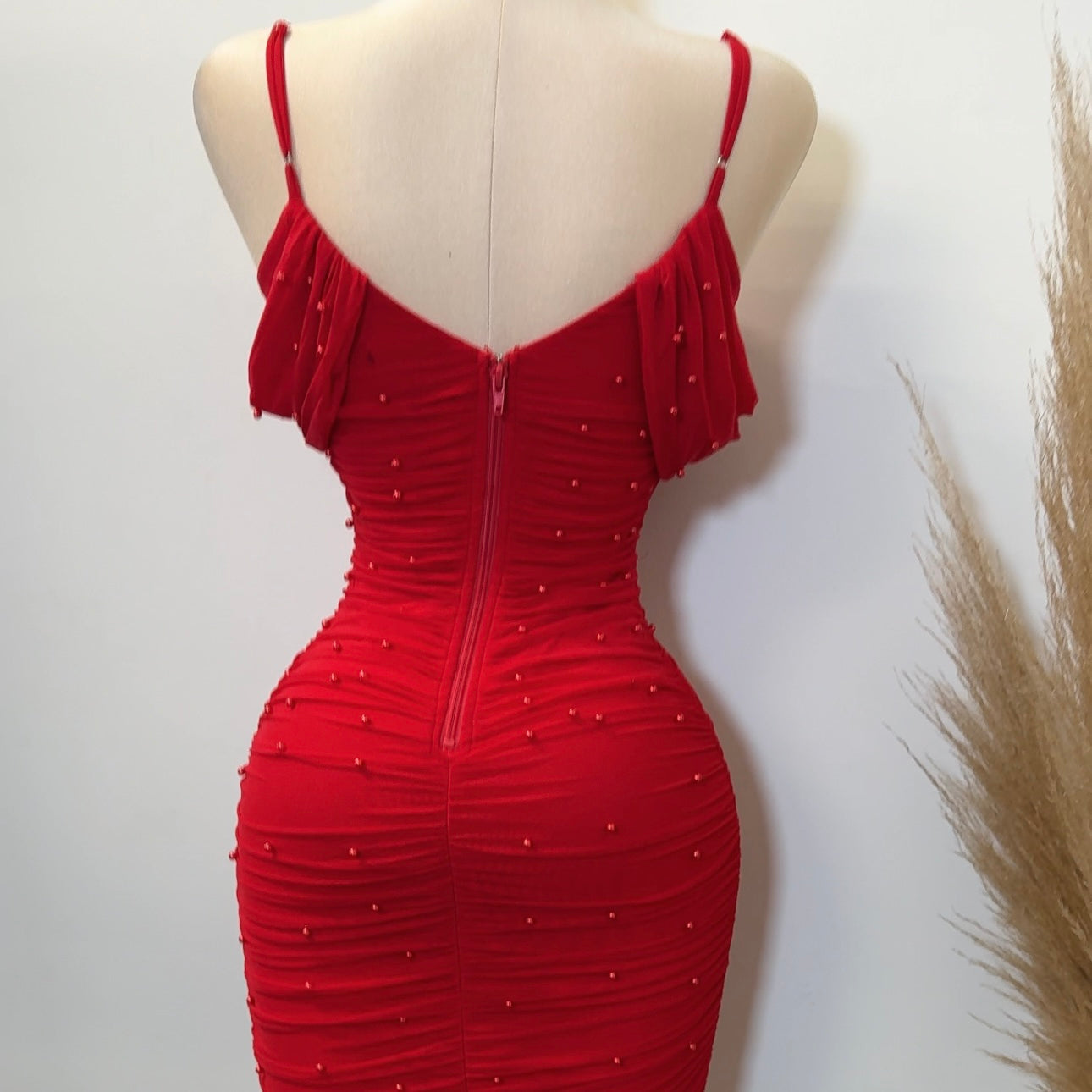 Aria Pearl Dress-Red