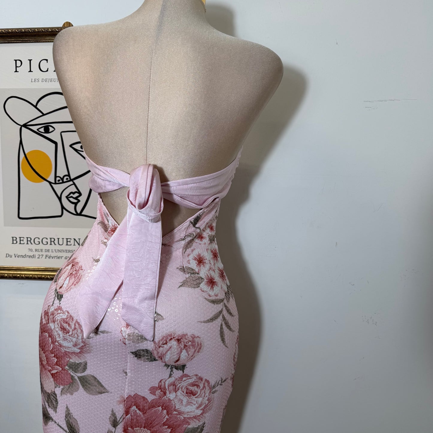 Printed Clear w/ Satin twist bust Midi Dress-Baby Pink
