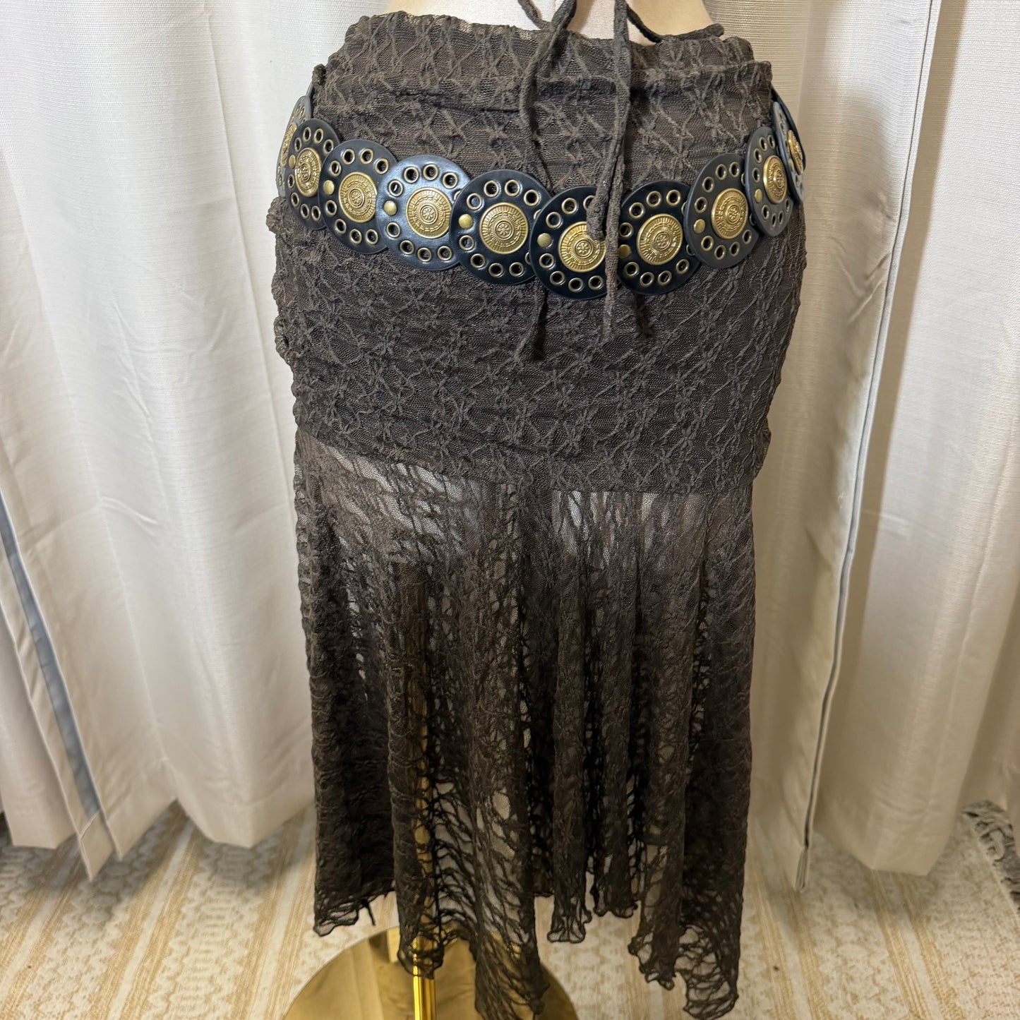 Halter Lace Maxi skirt Set-Brown