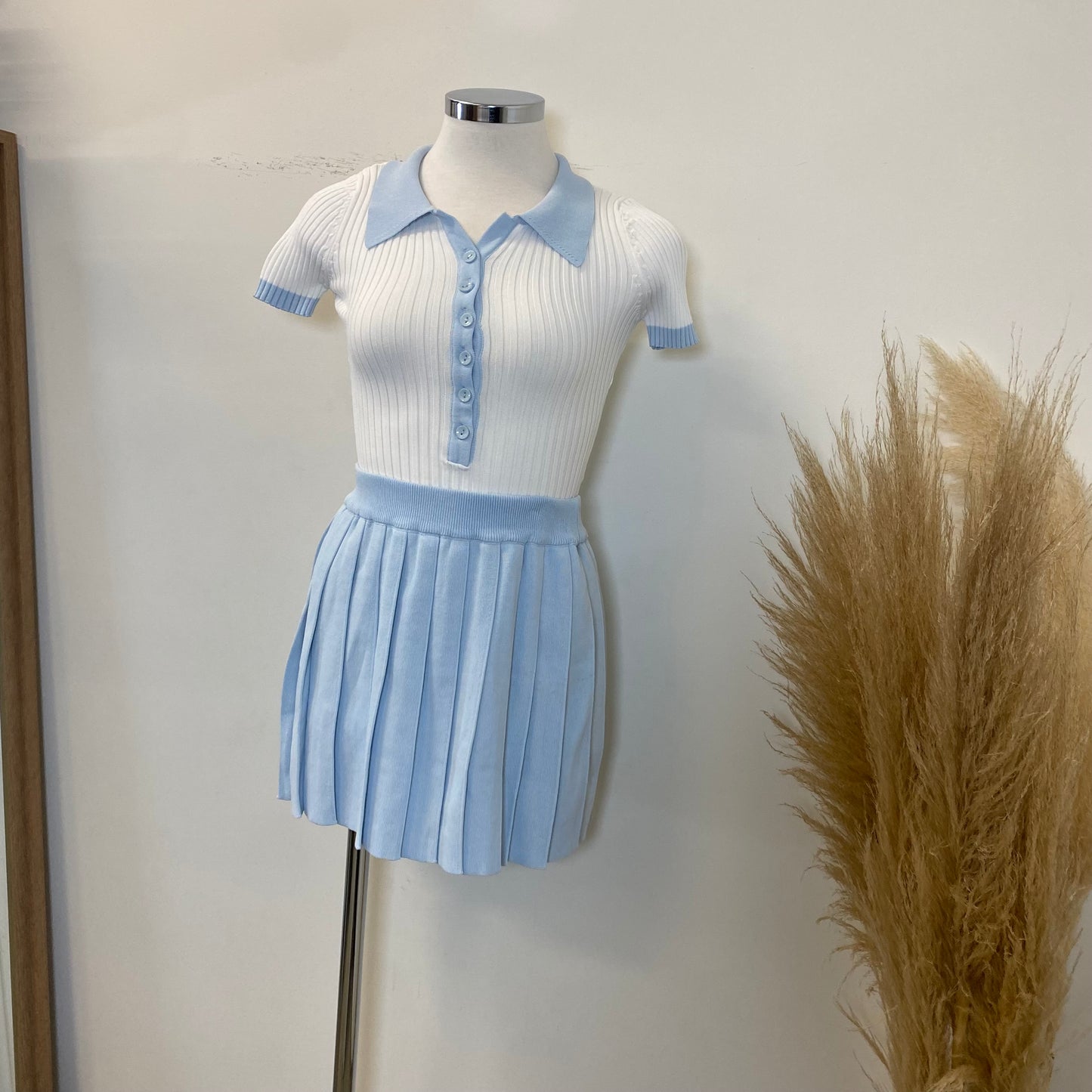 Tennis Collar skirt set-baby Blue