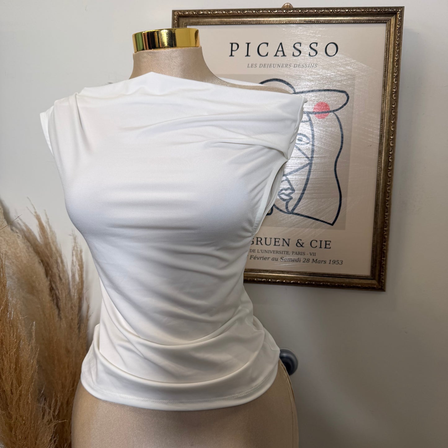 One shoulder Draped Top-WHITE