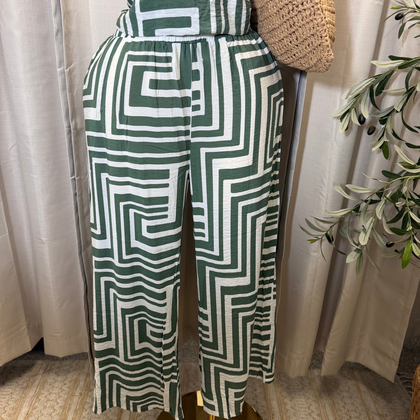 PL-Halter Crop Top wide Pant set-Green